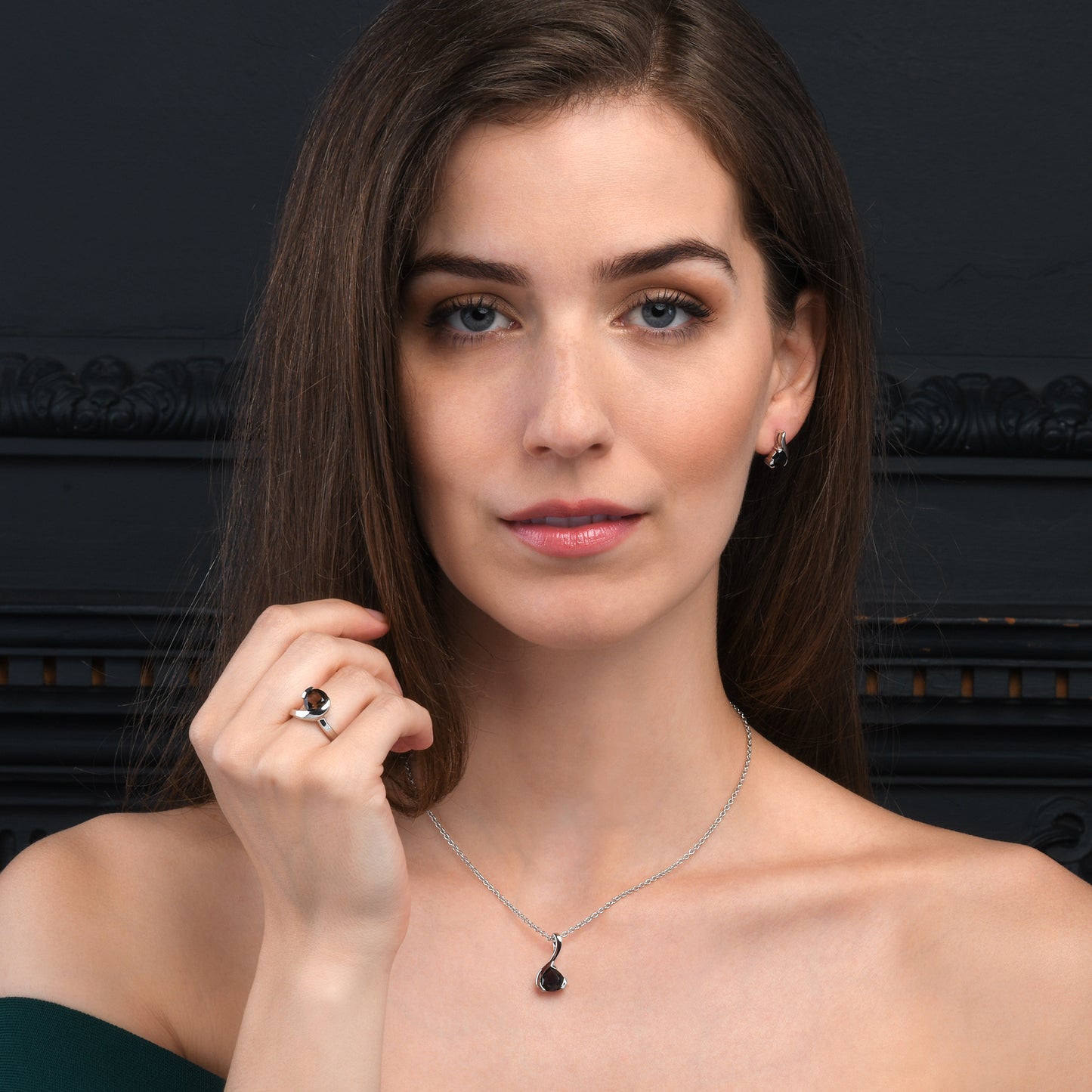Sterling Silver Pear-Shaped Smoky Quartz Gemstone Pendant Necklace