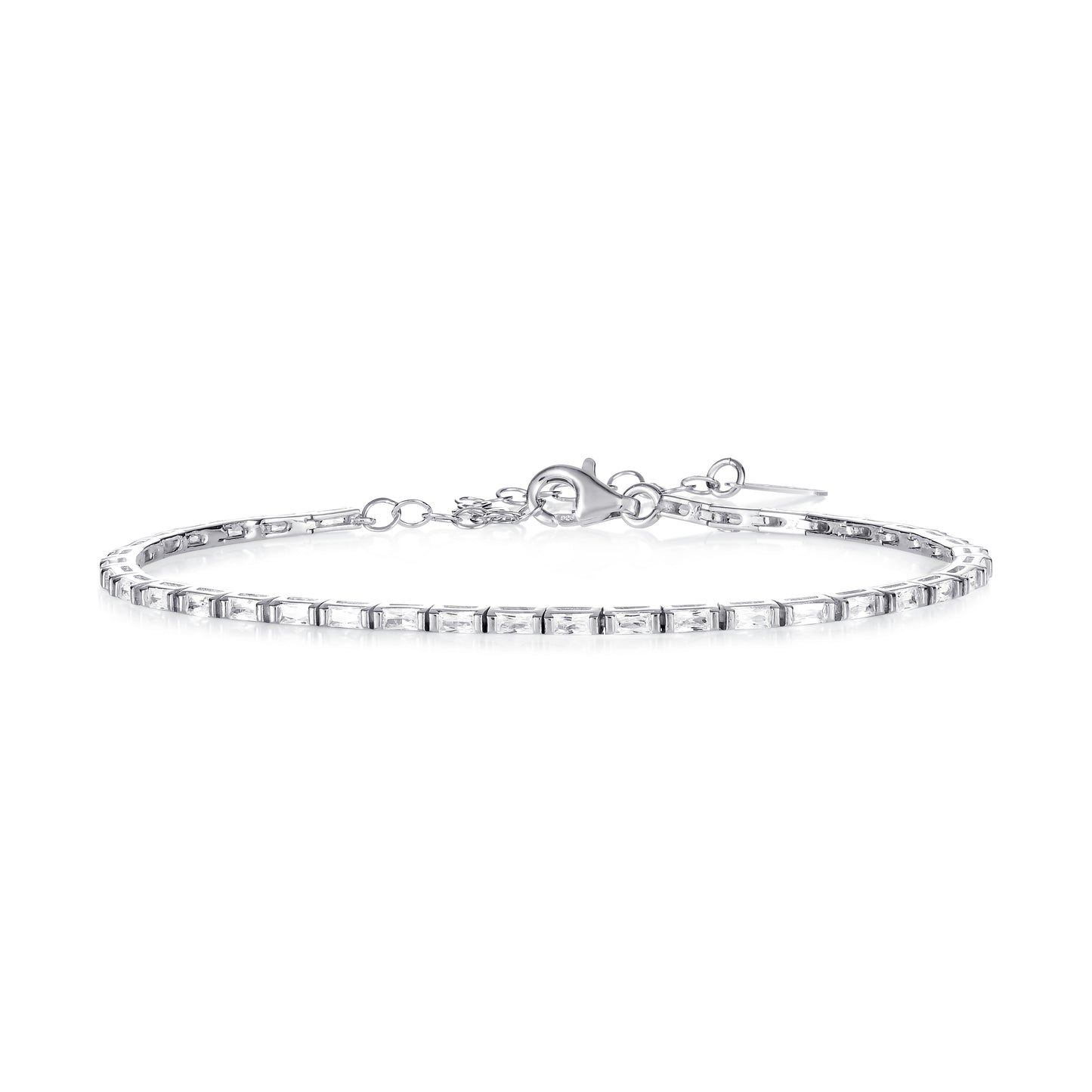 Sterling Silver Tennis Bracelet With Baguette-Cut Stones for Women