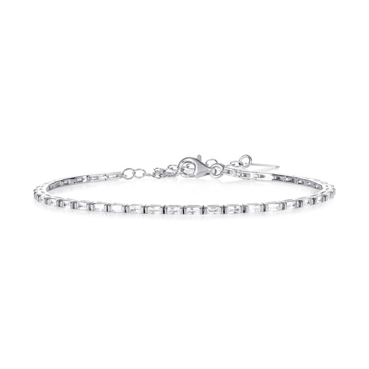 Sterling Silver Tennis Bracelet With Baguette-Cut Stones for Women