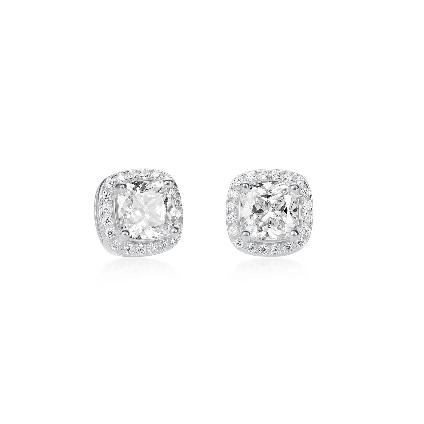 925 Sterling Silver Cushion Halo Stud Earrings With Cubic Zirconia For Women
