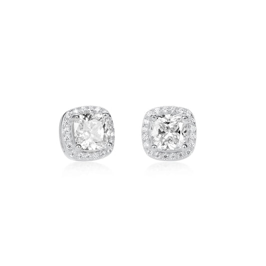 925 Sterling Silver Cushion Halo Stud Earrings With Cubic Zirconia For Women