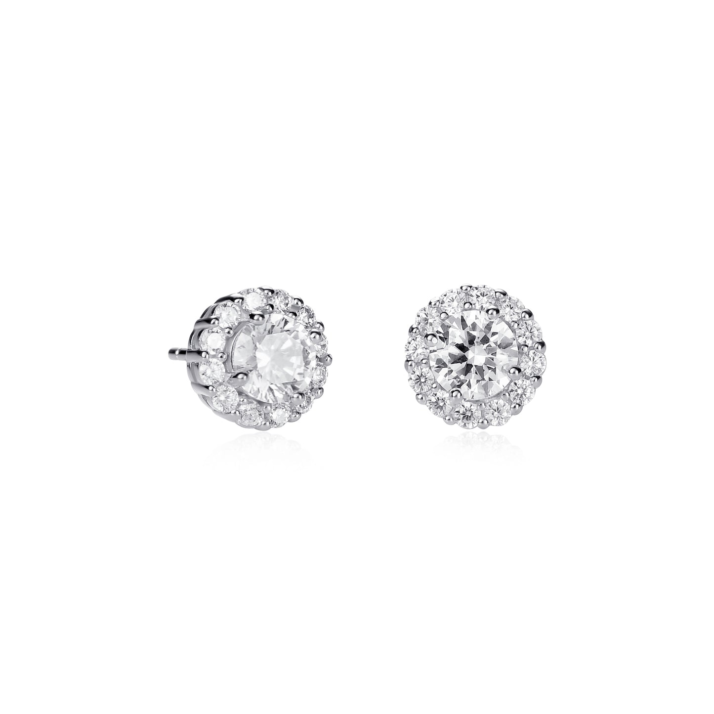 925 Sterling Silver Cubic Zirconia Round Halo Stud Earrings