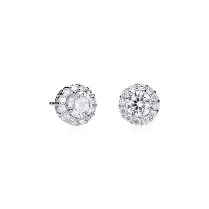 925 Sterling Silver Cubic Zirconia Round Halo Stud Earrings