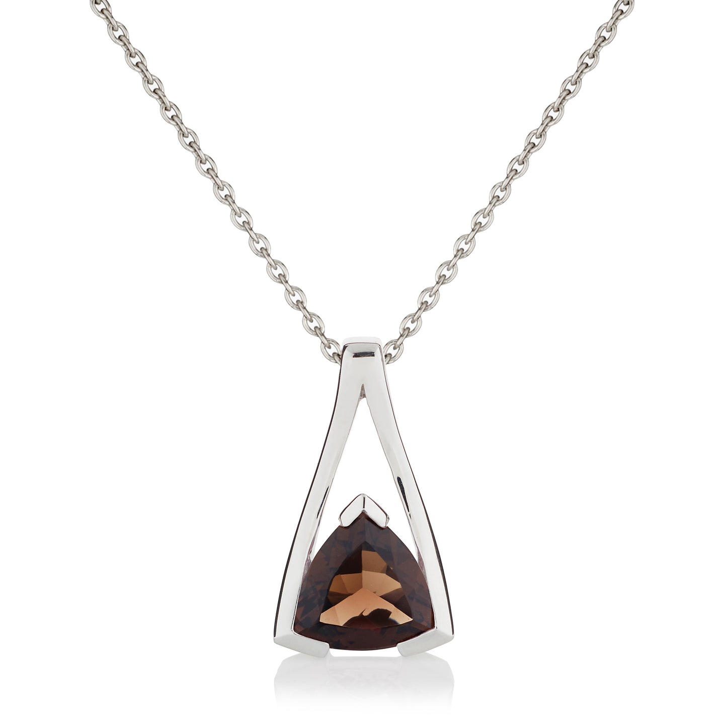 Sterling Silver Smoky Quartz Trillion Pendant Necklace For Women