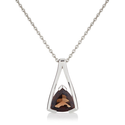 Sterling Silver Smoky Quartz Trillion Pendant Necklace For Women