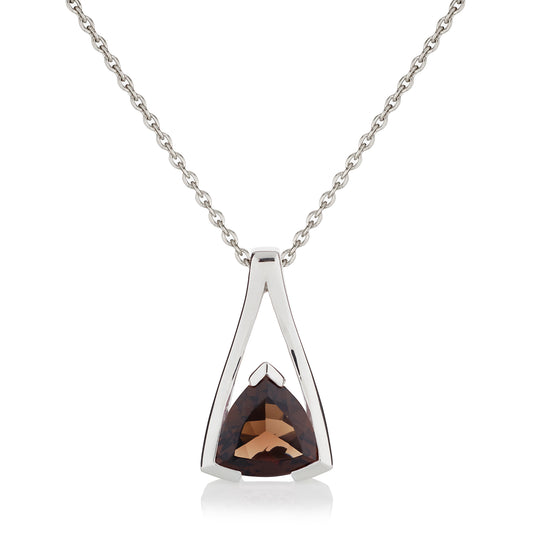 Sterling Silver Smoky Quartz Trillion Pendant Necklace For Women