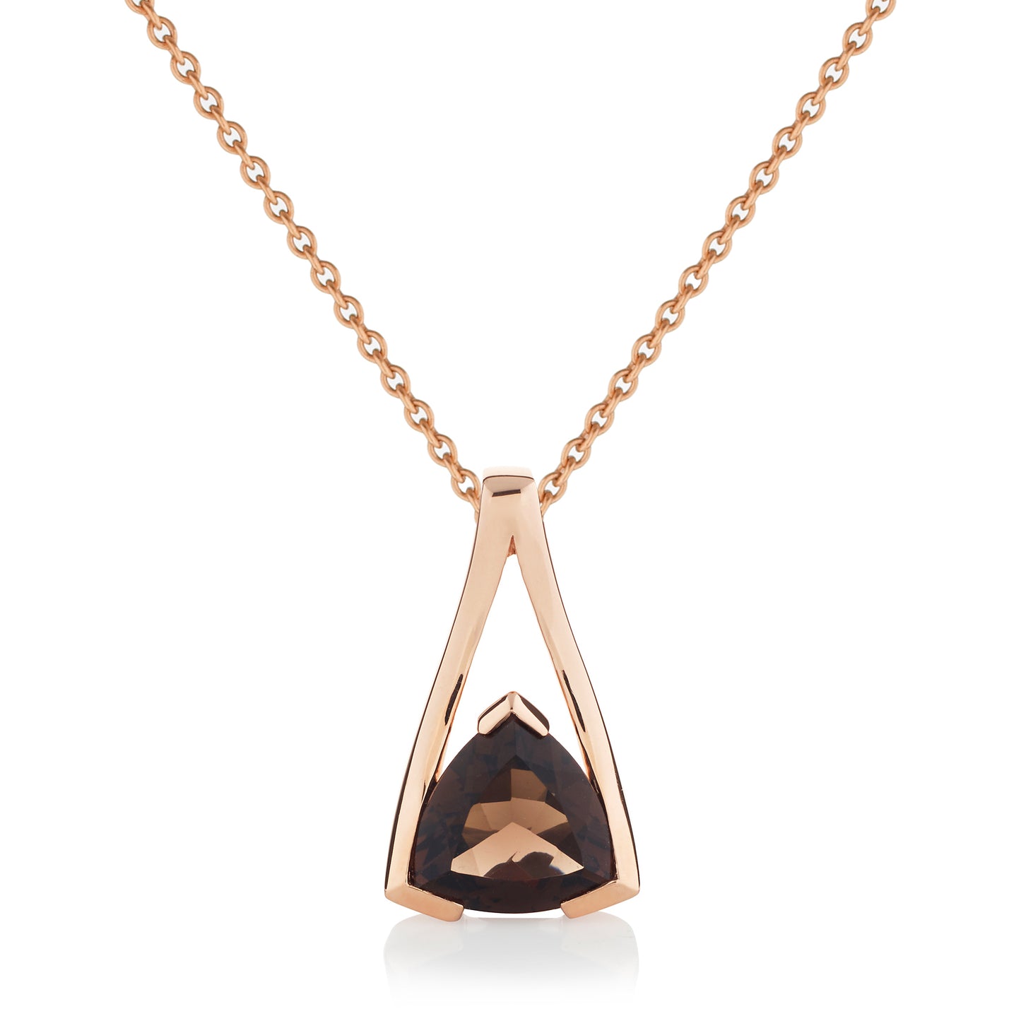 Rose Gold Vermeil Smoky Quartz Trillion Pendant Necklace For Women