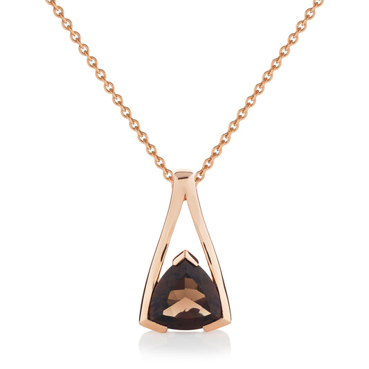 Rose Gold Vermeil Smoky Quartz Trillion Pendant Necklace For Women