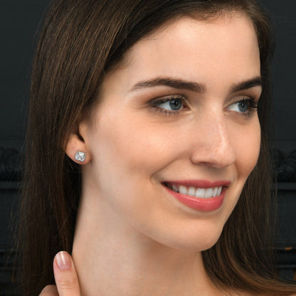 925 Sterling Silver Square Shaped Halo Stud Earrings for Women