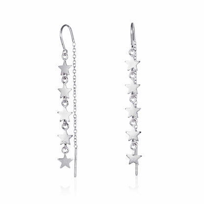 925 Sterling Silver Dainty Threader Earrings for Women with Star Motifs