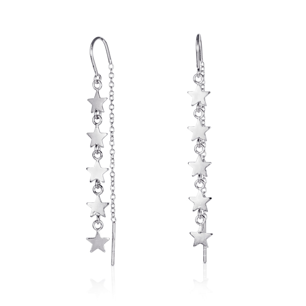 925 Sterling Silver Dainty Threader Earrings for Women with Star Motifs