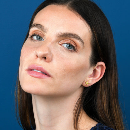 Brushed Finish Large Starfish Stud Earrings in Gold for Women