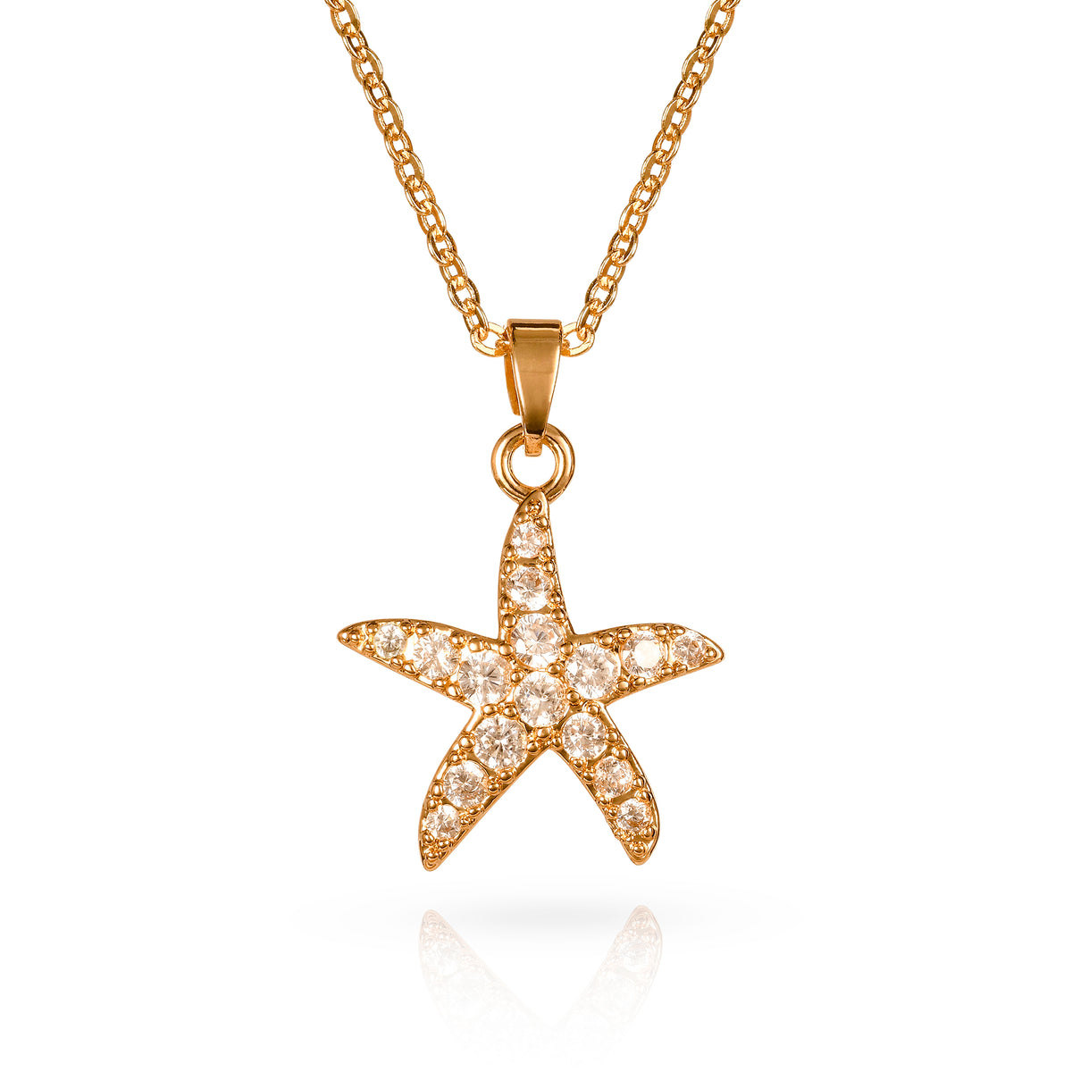 Gold Starfish Pendant Necklace for Women with Cubic Zirconia Stones