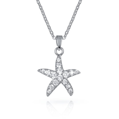 Silver Starfish Pendant Necklace for Women with Cubic Zirconia Stones