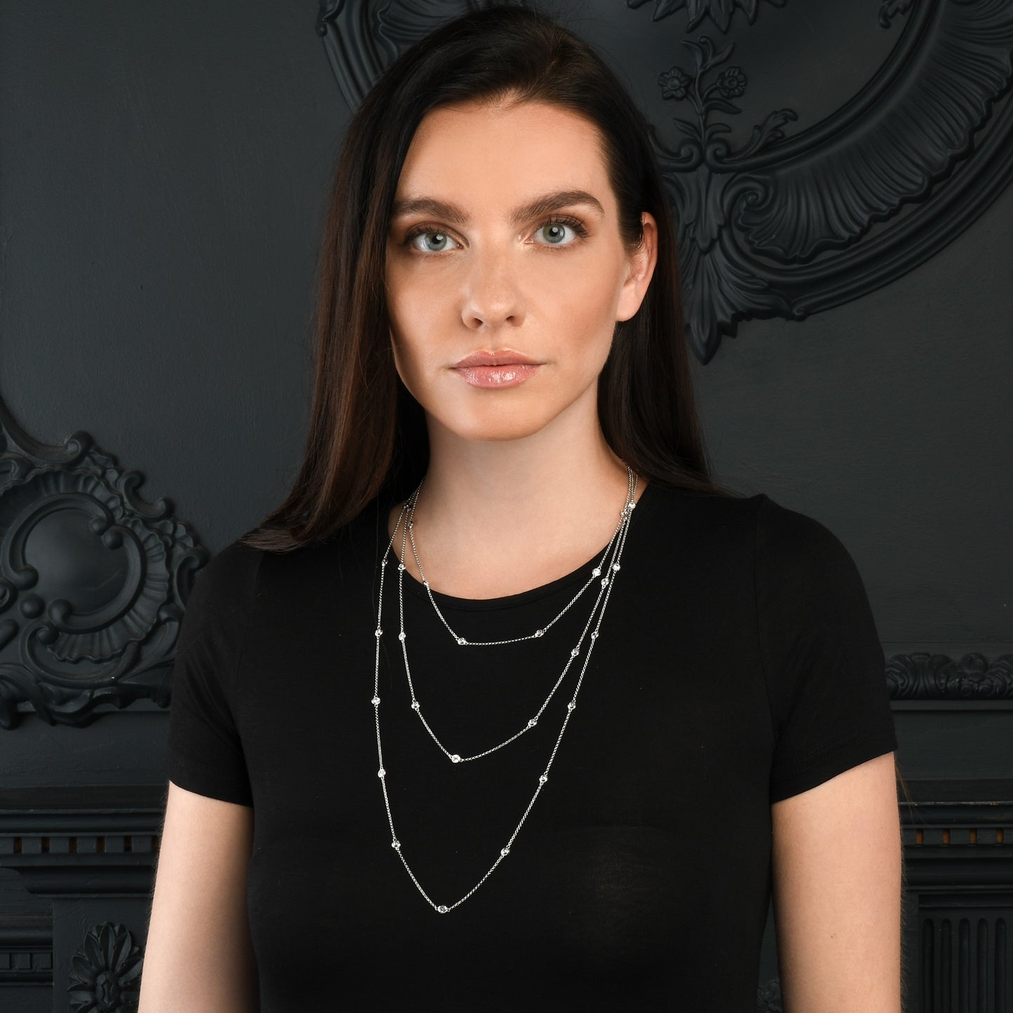 925 Sterling Silver 18, 24 or 30 inch long Chain Necklace with Cubic Zirconia Stones