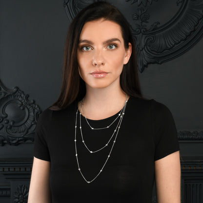 925 Sterling Silver 18, 24 or 30 inch long Chain Necklace with Cubic Zirconia Stones