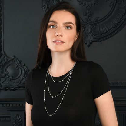 925 Sterling Silver 18, 24 or 30 inch long Chain Necklace with Cubic Zirconia Stones