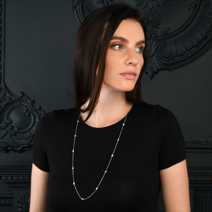 925 Sterling Silver 18, 24 or 30 inch long Chain Necklace with Cubic Zirconia Stones