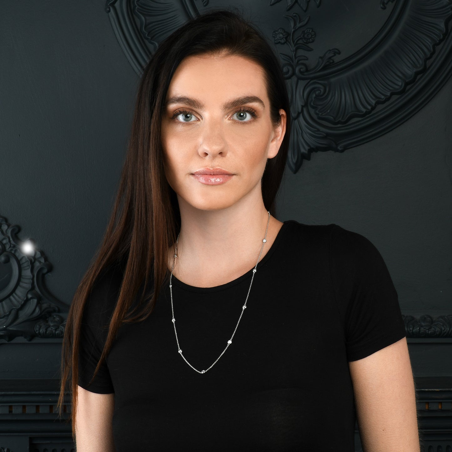925 Sterling Silver 18, 24 or 30 inch long Chain Necklace with Cubic Zirconia Stones