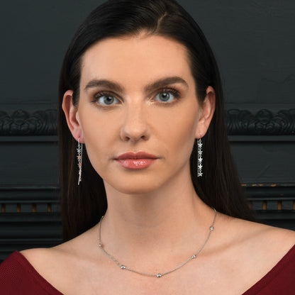 925 Sterling Silver 18, 24 or 30 inch long Chain Necklace with Cubic Zirconia Stones