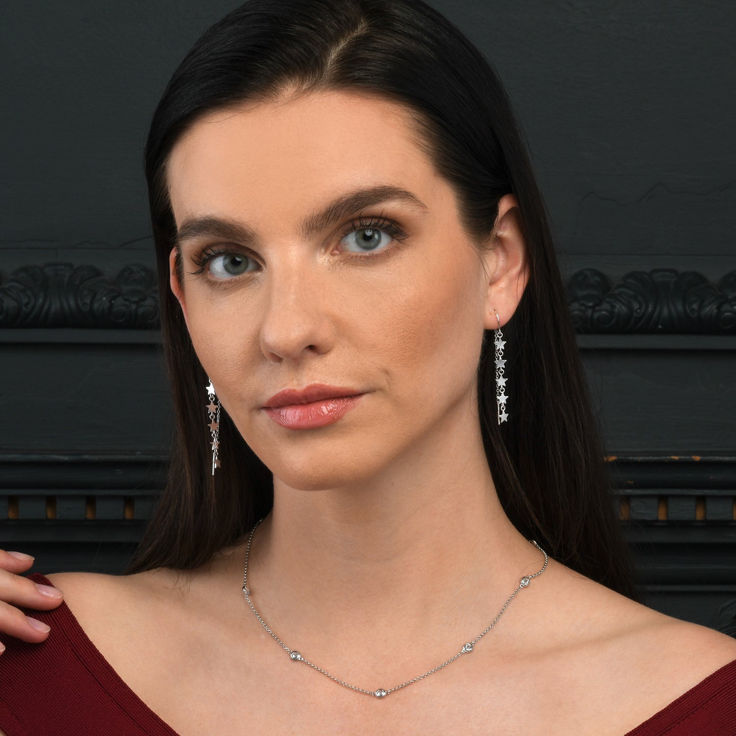 925 Sterling Silver 18, 24 or 30 inch long Chain Necklace with Cubic Zirconia Stones