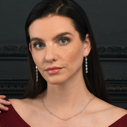 925 Sterling Silver 18, 24 or 30 inch long Chain Necklace with Cubic Zirconia Stones