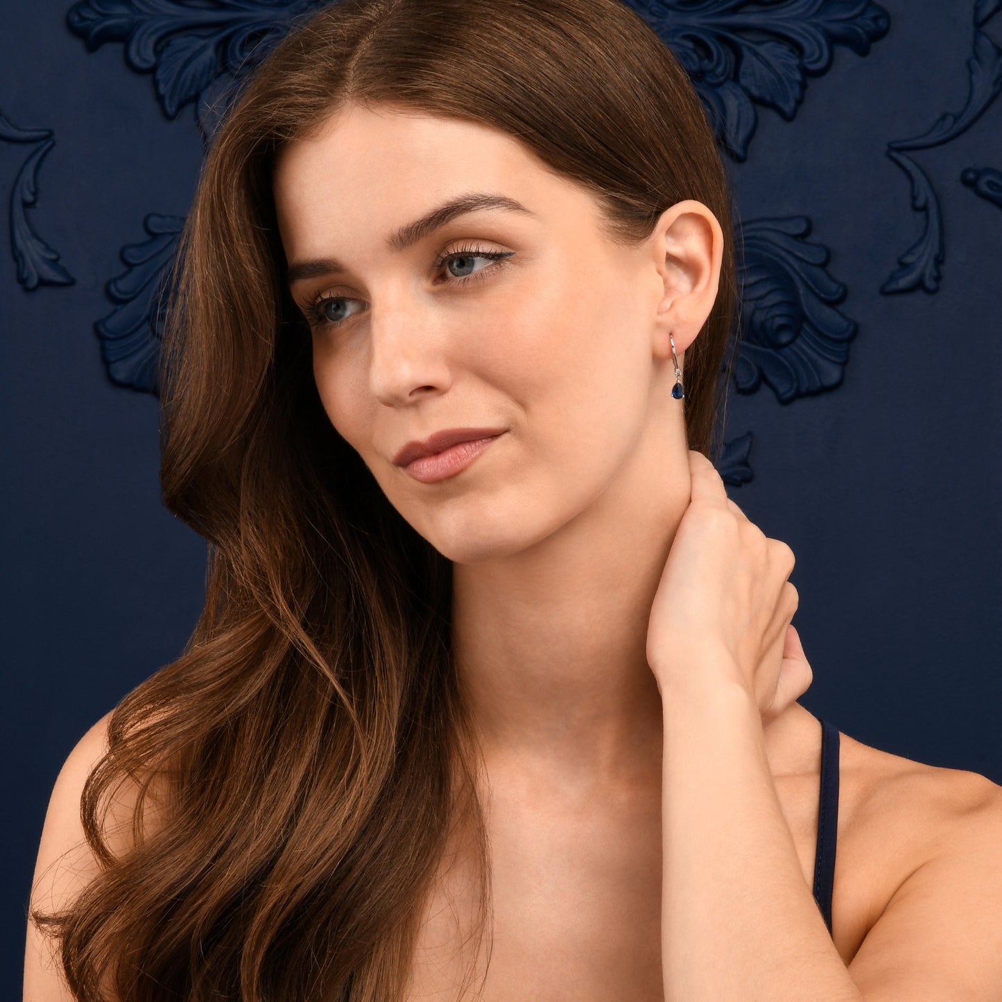 925 Sterling Silver Blue Pear Drop Cubic Zirconia Leverback Dangle Earrings