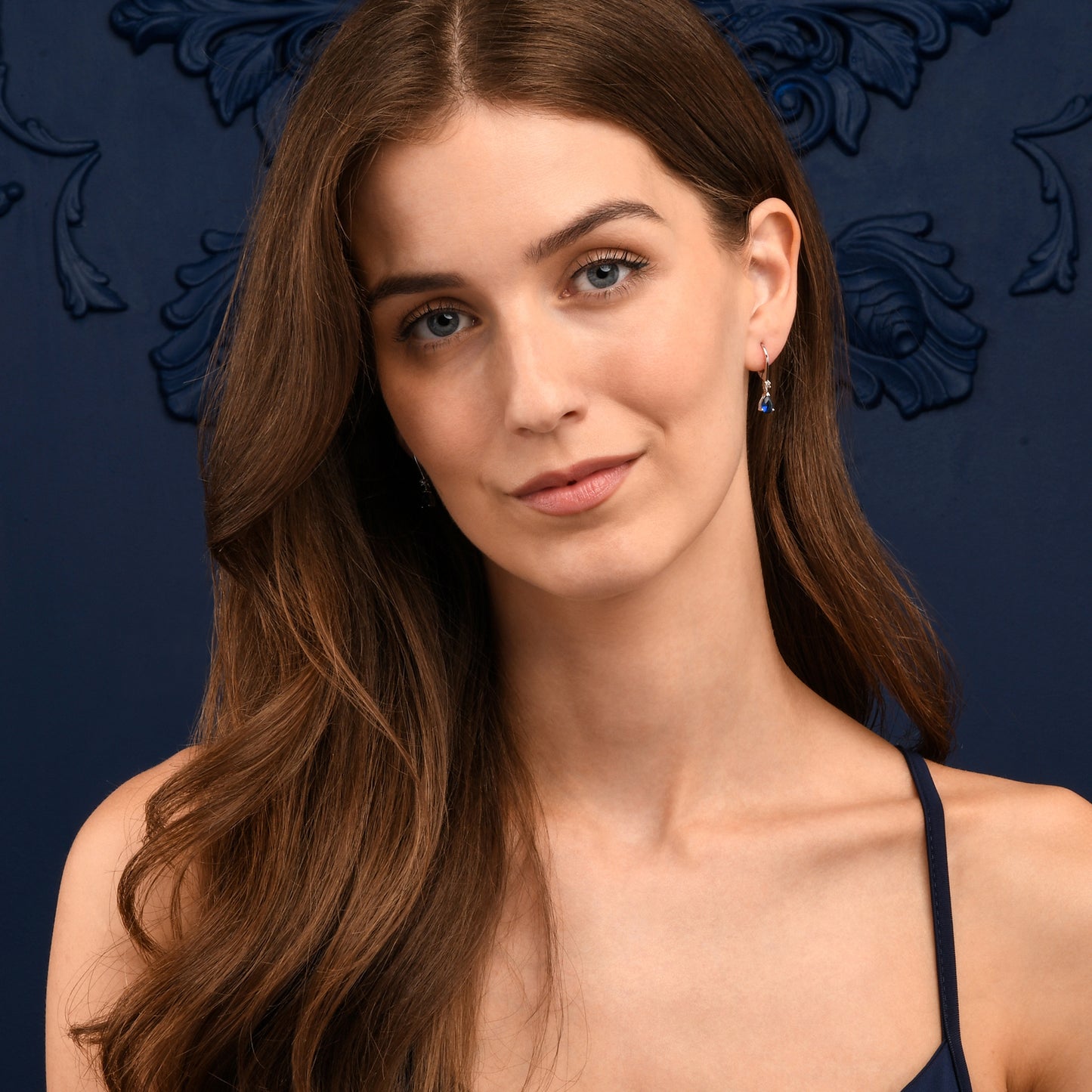 925 Sterling Silver Blue Pear Drop Cubic Zirconia Leverback Dangle Earrings