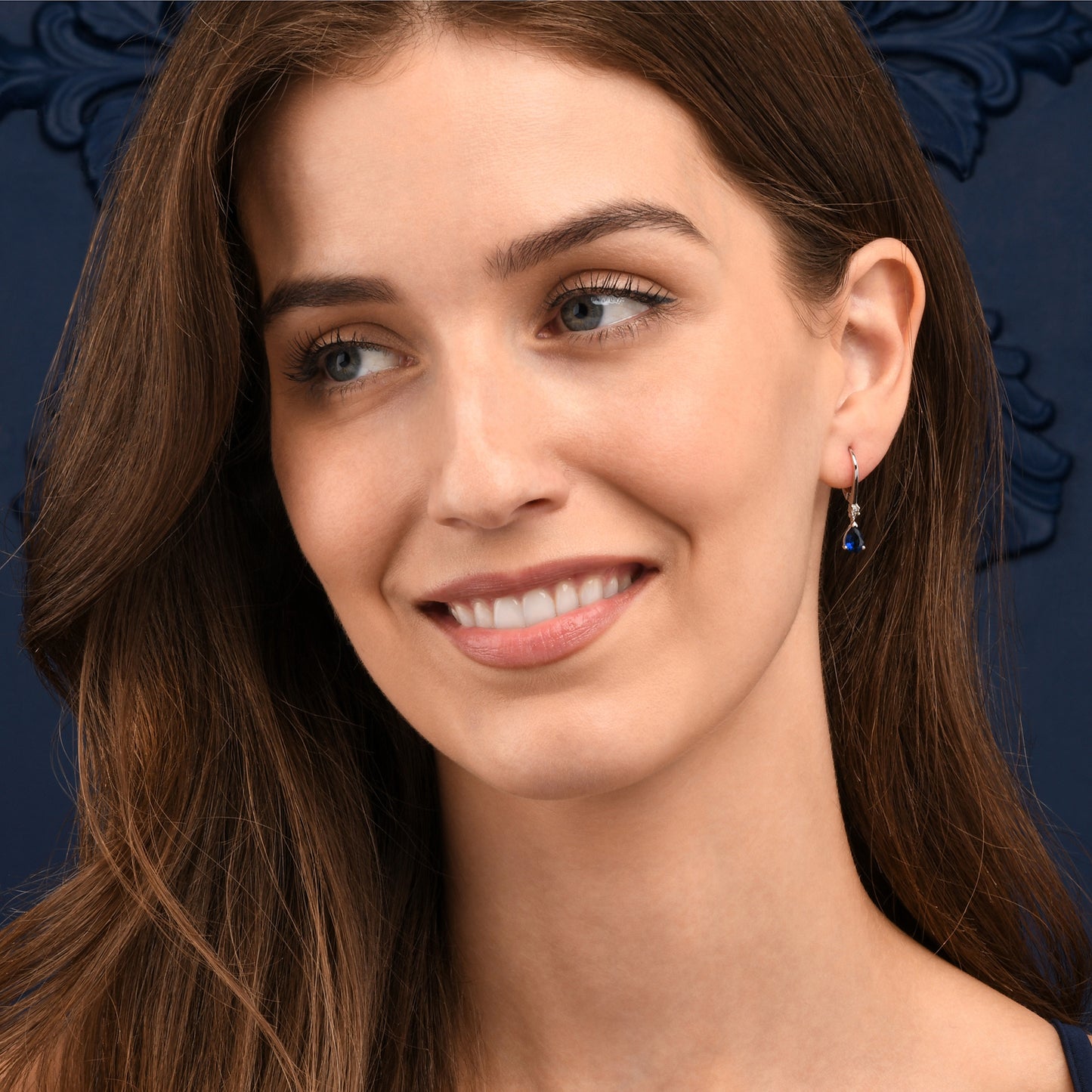 925 Sterling Silver Blue Pear Drop Cubic Zirconia Leverback Dangle Earrings