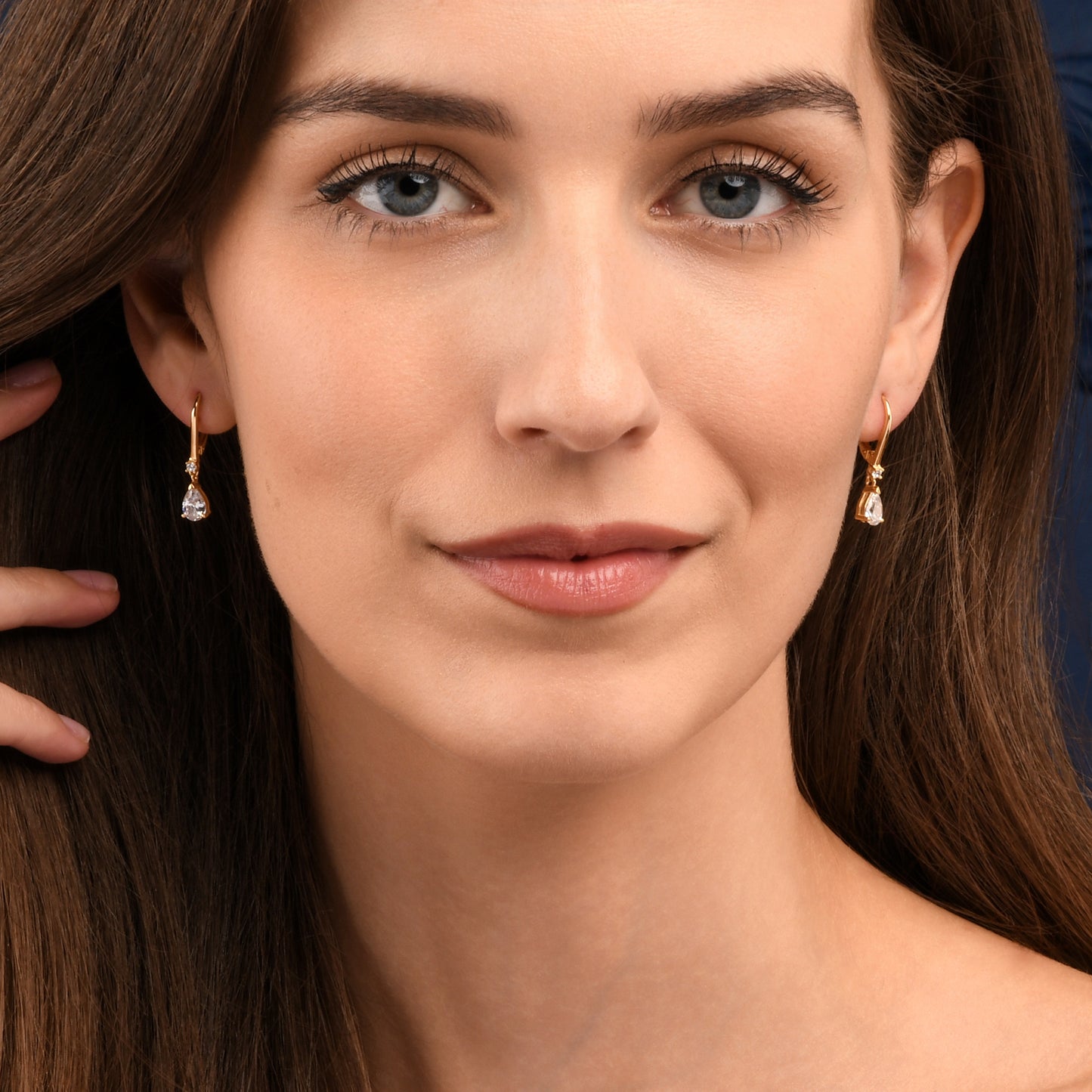 Gold Plated Sterling Silver Pear Drop Cubic Zirconia Leverback Dangle Earrings