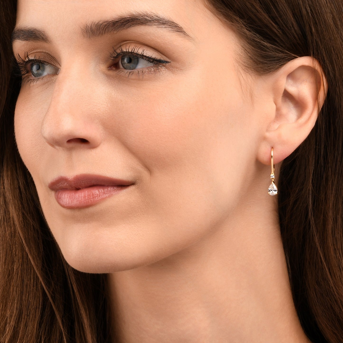 Gold Plated Sterling Silver Pear Drop Cubic Zirconia Leverback Dangle Earrings