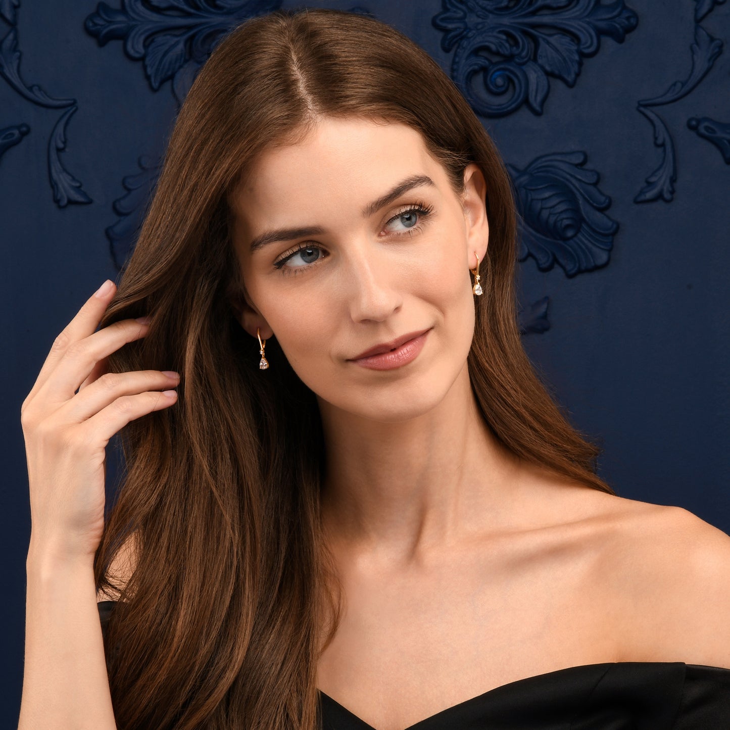 Gold Plated Sterling Silver Pear Drop Cubic Zirconia Leverback Dangle Earrings