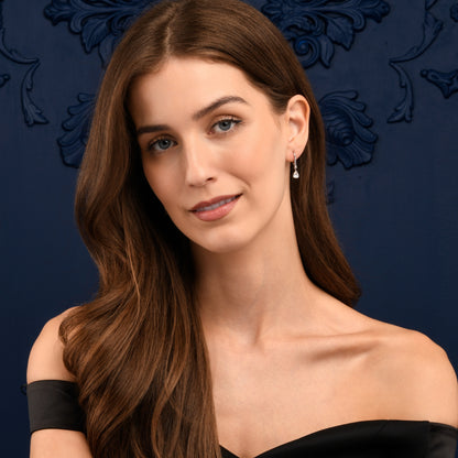 Sterling Silver Pear Drop Cubic Zirconia Leverback Dangle Earrings