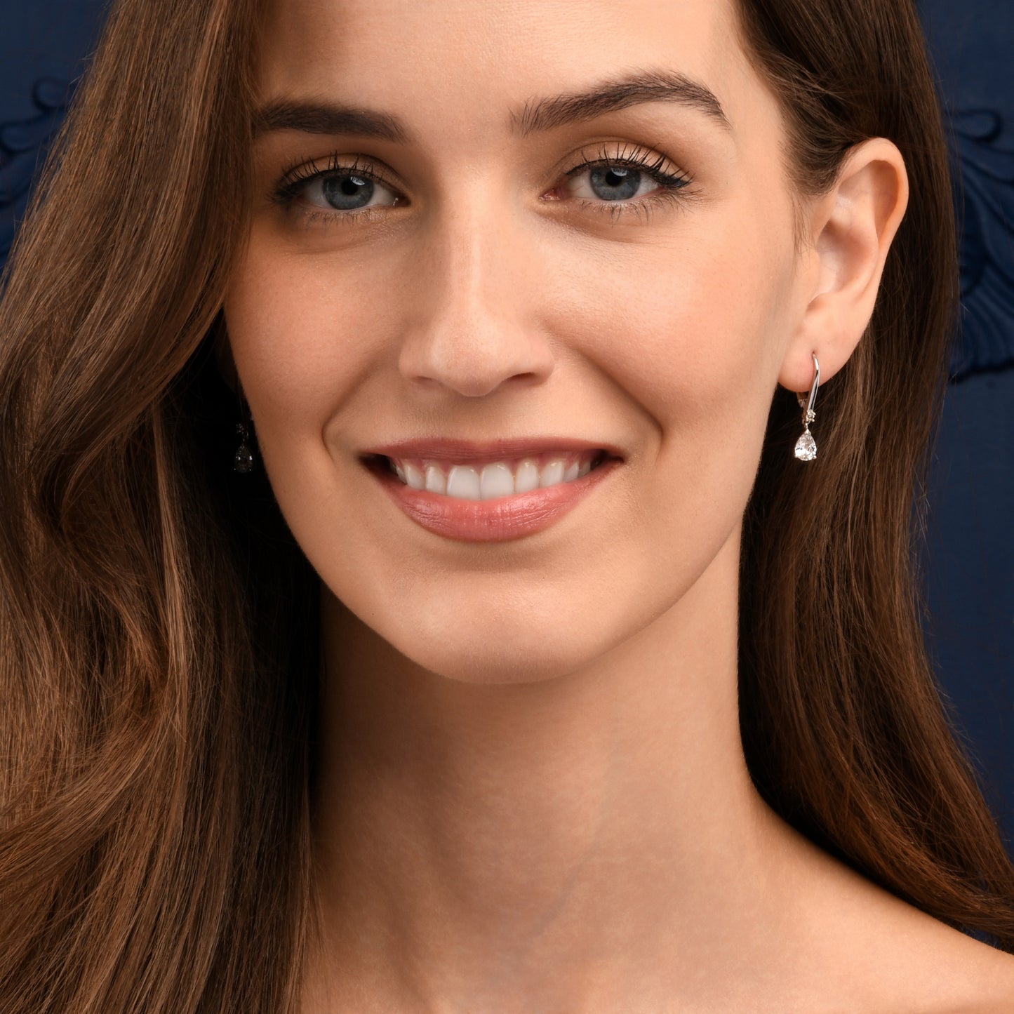 Sterling Silver Pear Drop Cubic Zirconia Leverback Dangle Earrings