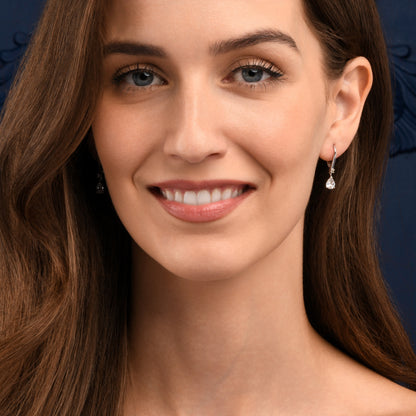 Sterling Silver Pear Drop Cubic Zirconia Leverback Dangle Earrings