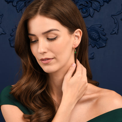 Gold Plated Sterling Silver Green Pear Drop Cubic Zirconia Leverback Dangle Earrings