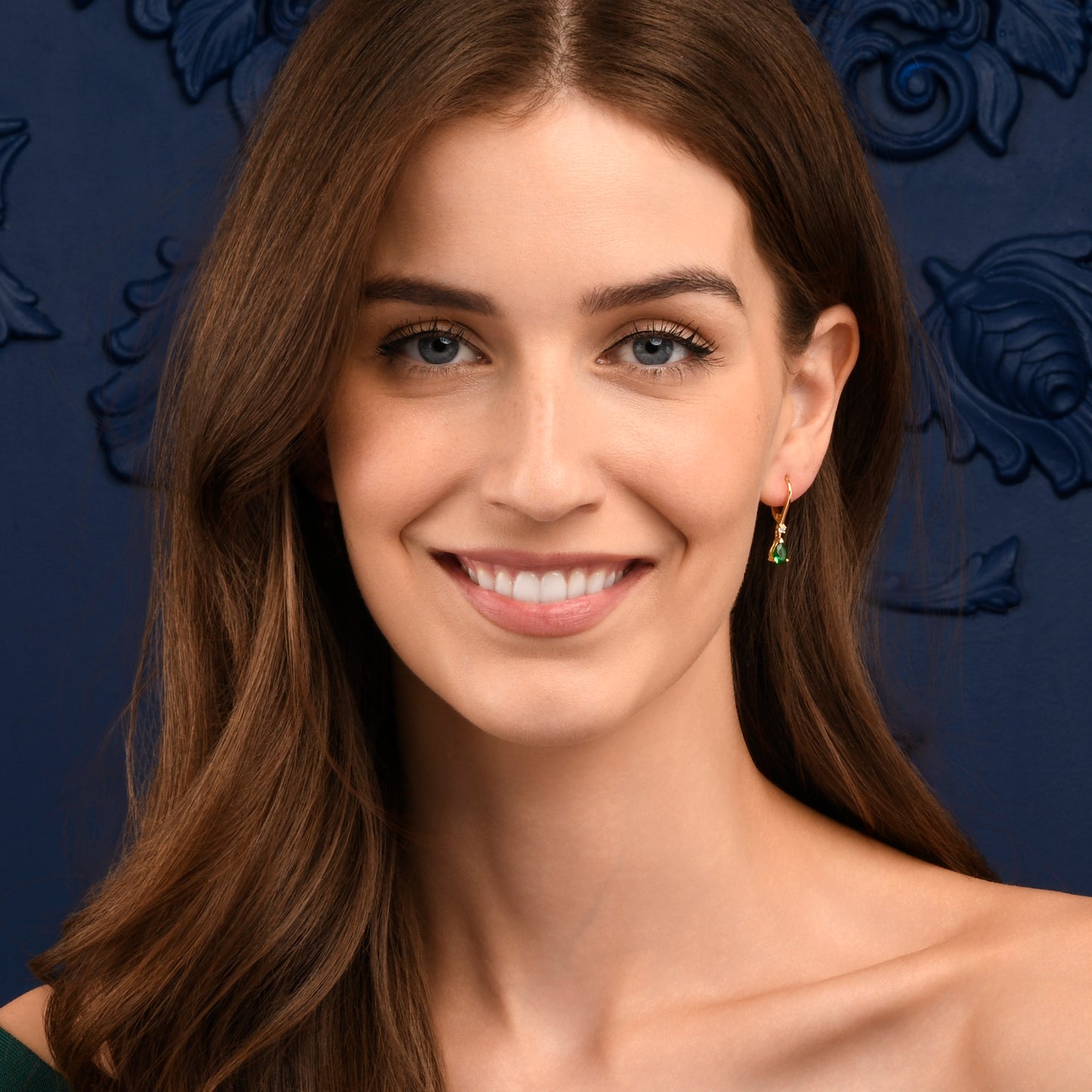 Gold Plated Sterling Silver Green Pear Drop Cubic Zirconia Leverback Dangle Earrings