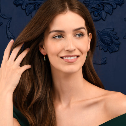 Gold Plated Sterling Silver Green Pear Drop Cubic Zirconia Leverback Dangle Earrings