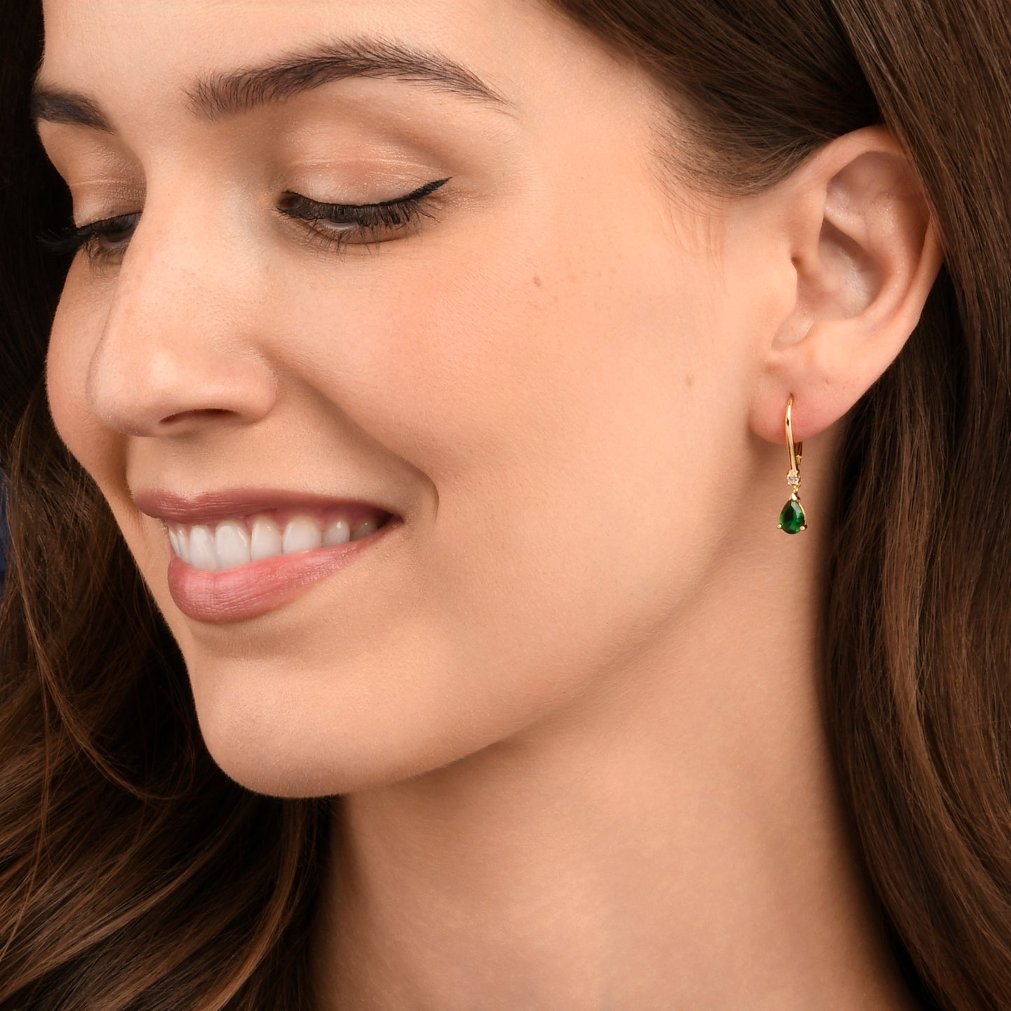 Gold Plated Sterling Silver Green Pear Drop Cubic Zirconia Leverback Dangle Earrings