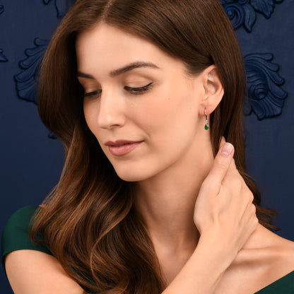 925 Sterling Silver Green Pear Drop Cubic Zirconia Leverback Dangle Earrings