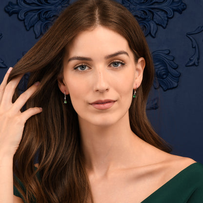 925 Sterling Silver Green Pear Drop Cubic Zirconia Leverback Dangle Earrings