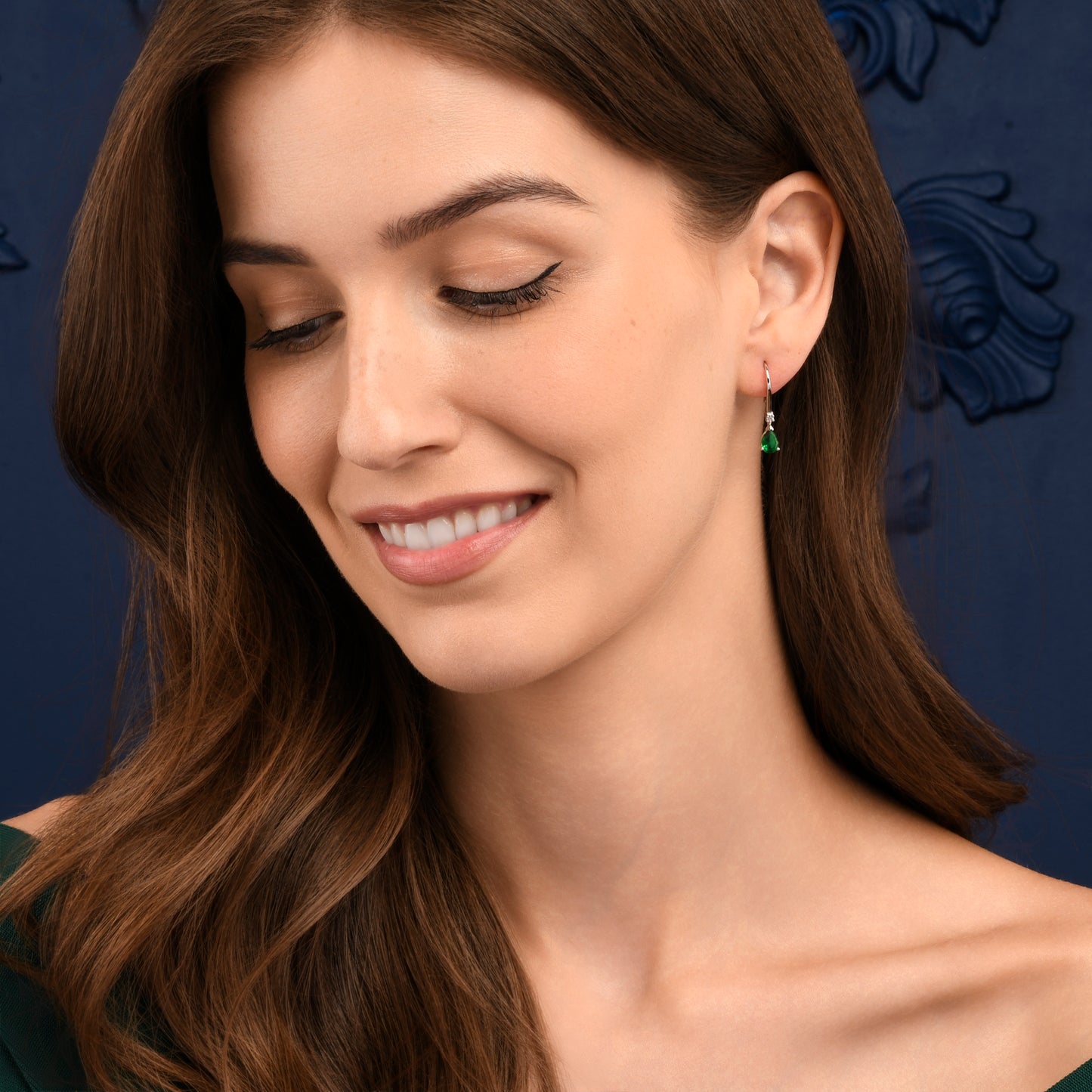 925 Sterling Silver Green Pear Drop Cubic Zirconia Leverback Dangle Earrings