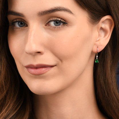 925 Sterling Silver Green Pear Drop Cubic Zirconia Leverback Dangle Earrings