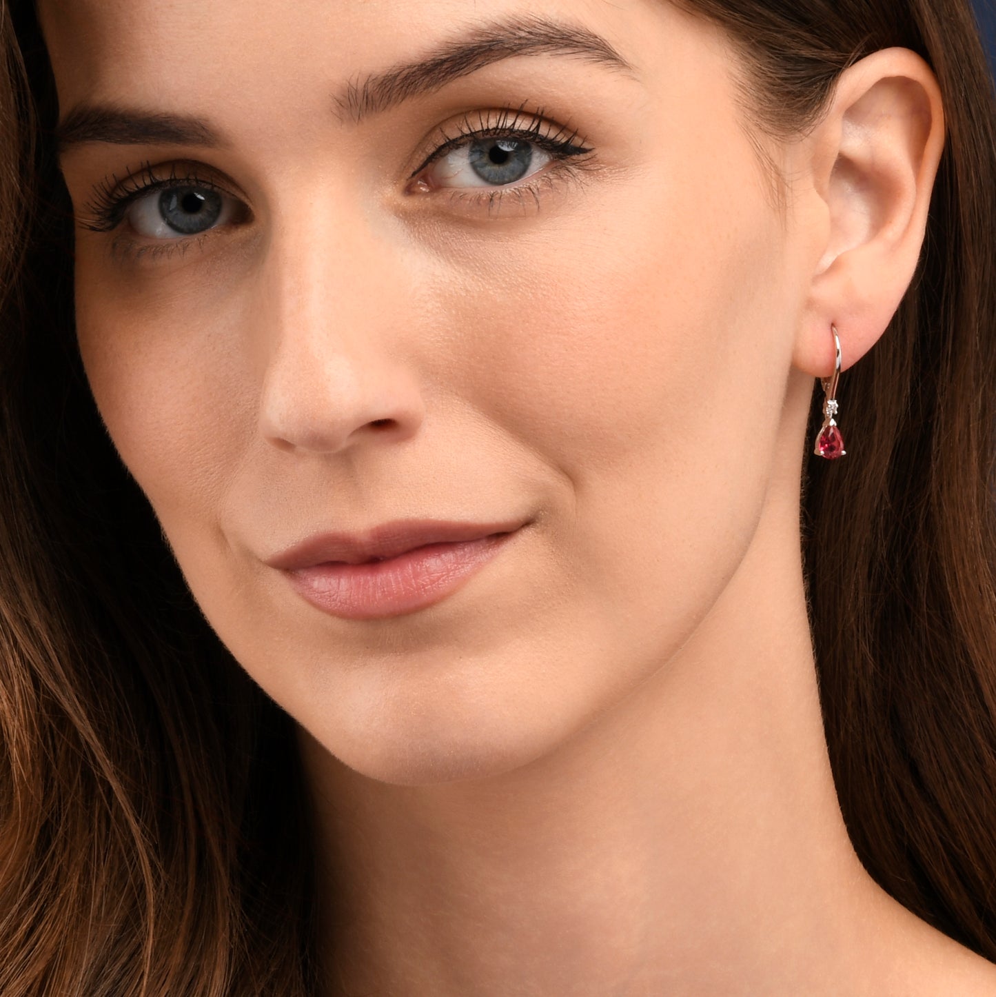 925 Sterling Silver Red Pear Drop Cubic Zirconia Leverback Dangle Earrings