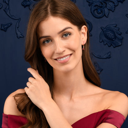 925 Sterling Silver Red Pear Drop Cubic Zirconia Leverback Dangle Earrings