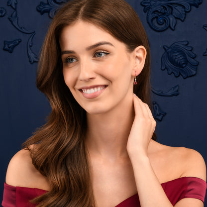 925 Sterling Silver Red Pear Drop Cubic Zirconia Leverback Dangle Earrings