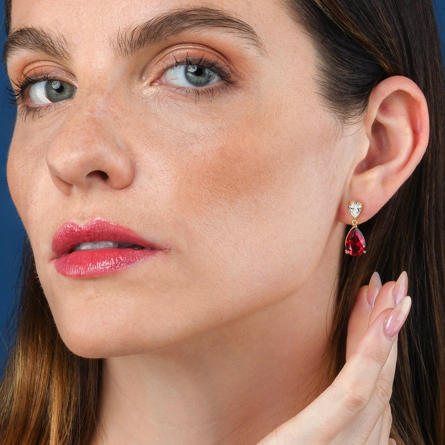 Gold Plated 925 Sterling Silver Red Pear Shaped Drop Earrings For Women