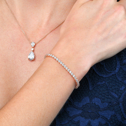 Rose Gold Plated 925 Sterling Silver Tennis Bracelet with 3mm Cubic Zirconia For Women