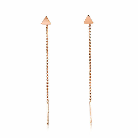 Rose Gold Plated 925 Sterling Silver Dainty Long Chain Threader Earrings for Women