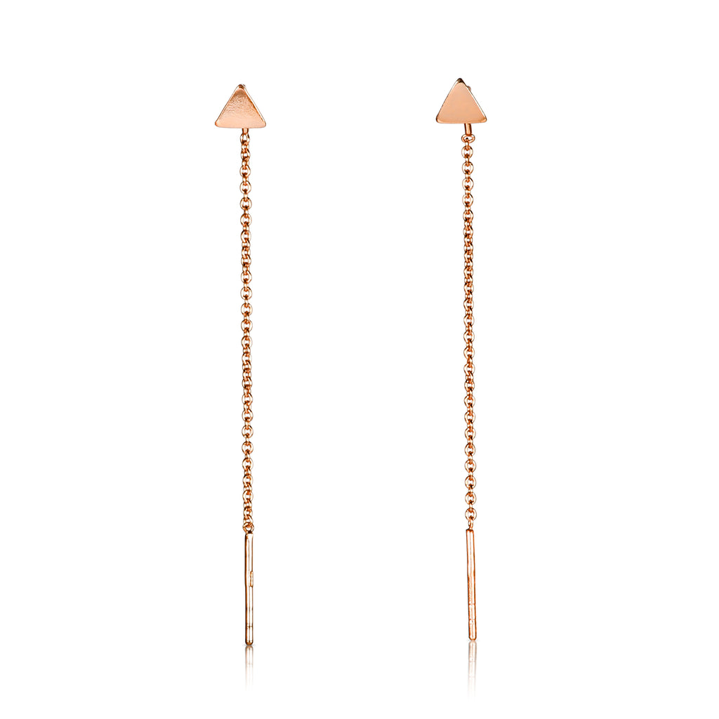 Rose Gold Plated 925 Sterling Silver Dainty Long Chain Threader Earrings for Women